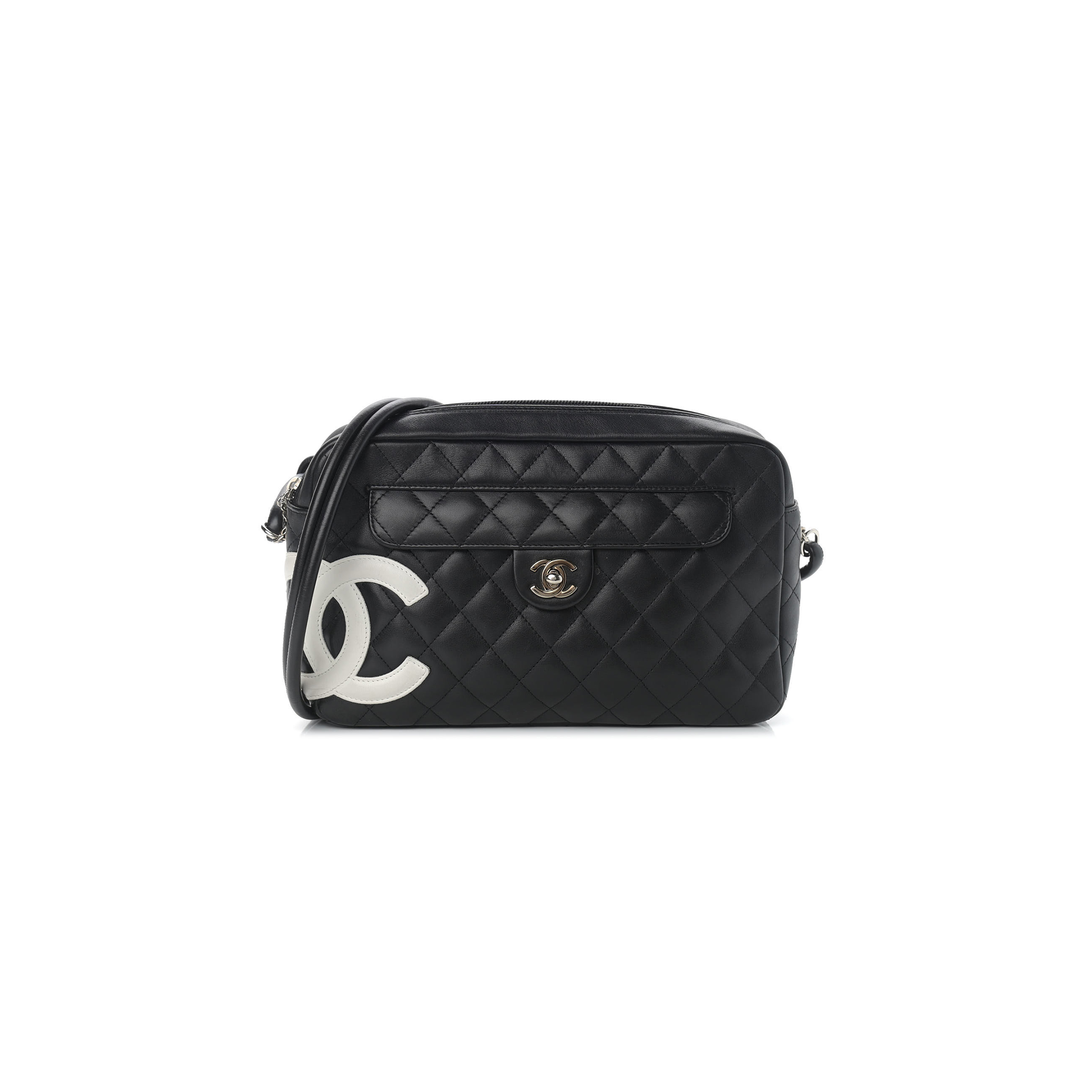 Ch*el calfskin quilted cambon camera bag black 928405 (27*16.5*6cm)
